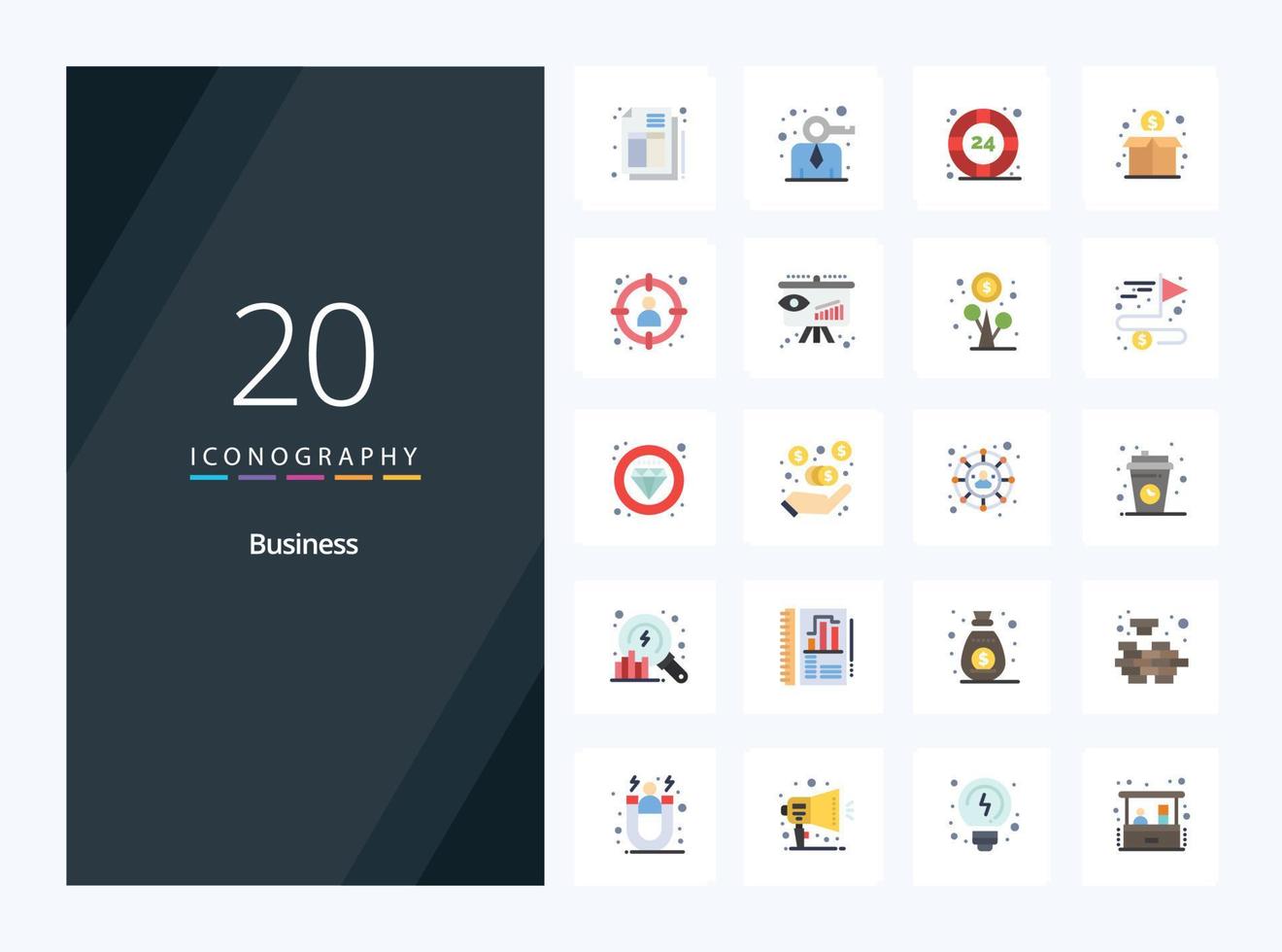 20 icono de color plano empresarial para presentación vector