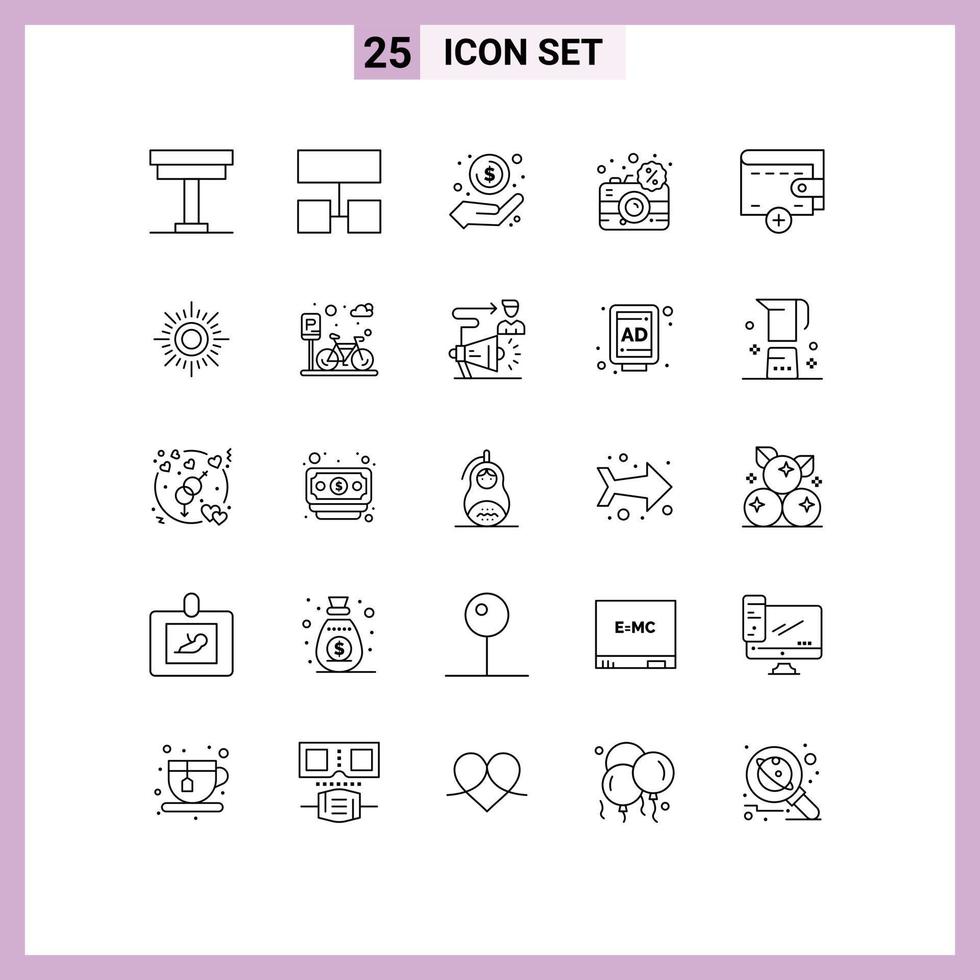 Universal Icon Symbols Group of 25 Modern Lines of electronic discount cash digital profit Editable Vector Design Elements