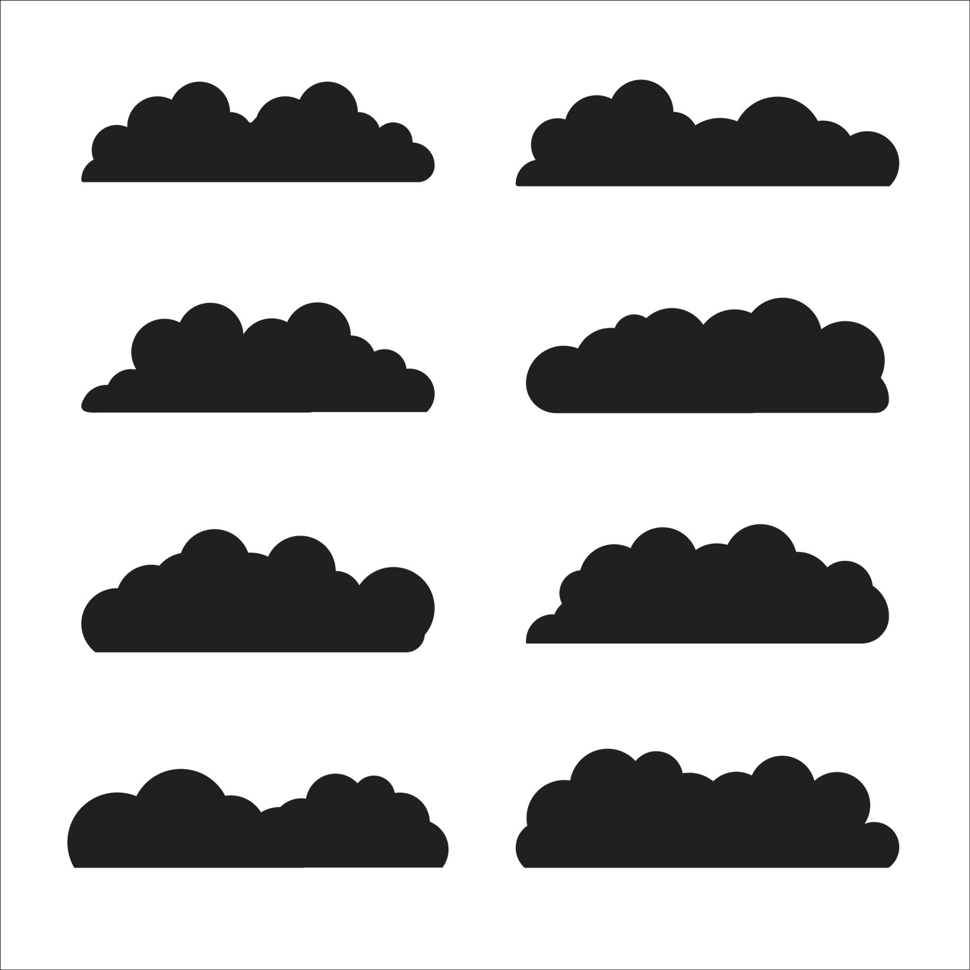 Set of black Cloud vector icons weather symbol silhouette flat style