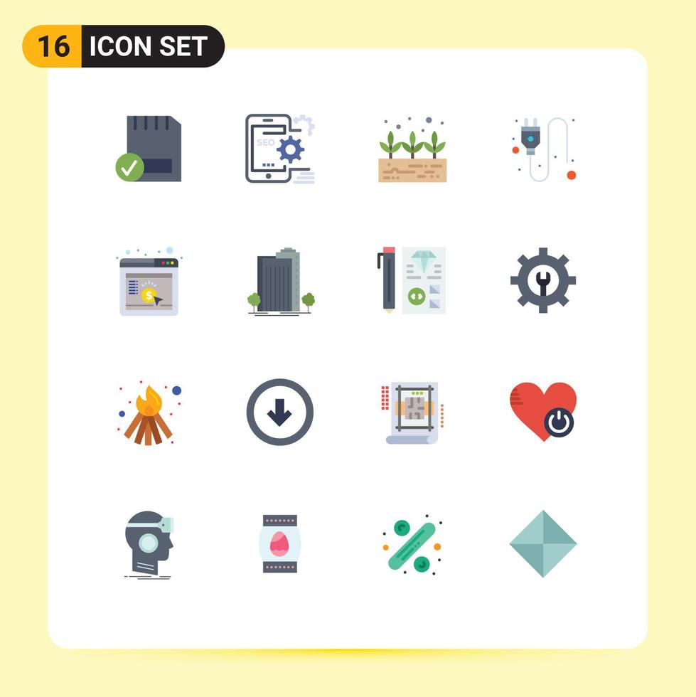 Set of 16 Vector Flat Colors on Grid for browser cpc setting socket electric Editable Pack of Creative Vector Design Elements