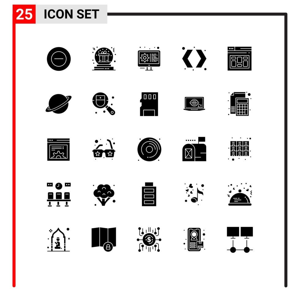 User Interface Pack of 25 Basic Solid Glyphs of database right coding left arrows Editable Vector Design Elements