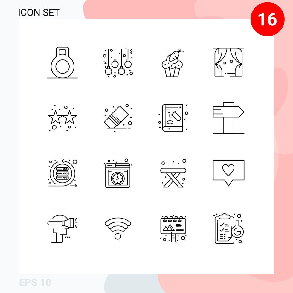 Group of 16 Modern Outlines Set for stars firework easter firecracker theatre Editable Vector Design Elements