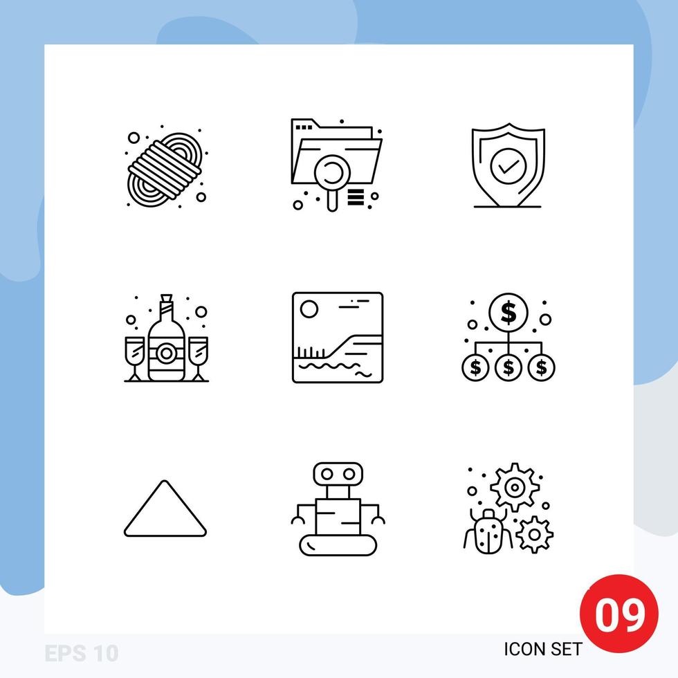 Universal Icon Symbols Group of 9 Modern Outlines of image wine file glass secure Editable Vector Design Elements