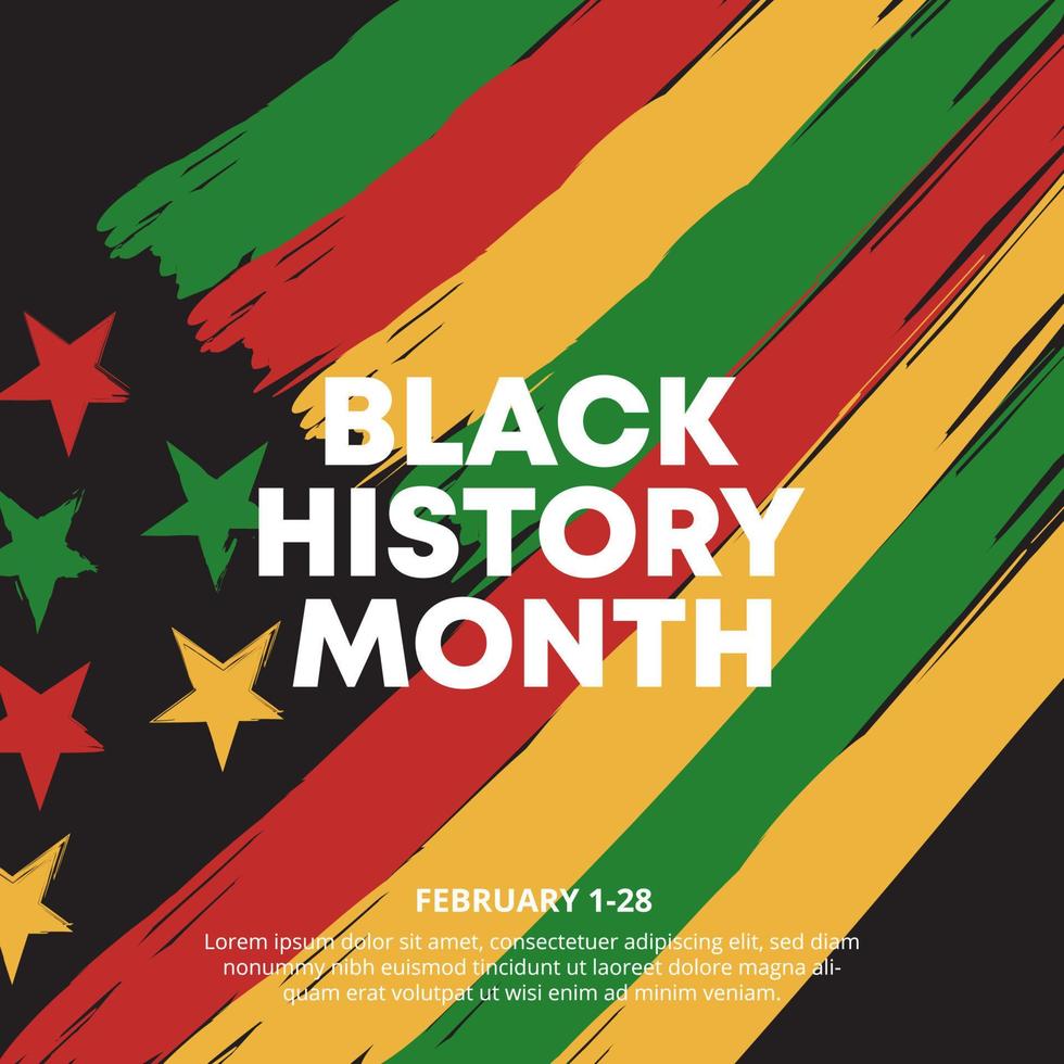 Black history month background with a painted flag with African color on dark background vector