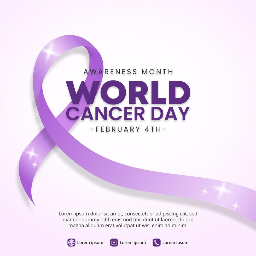 fondo cuadrado del día mundial contra el cáncer con una cinta morada vector