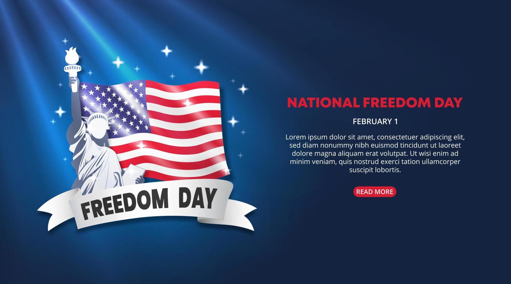 National freedom day background with a flag and statue with light and