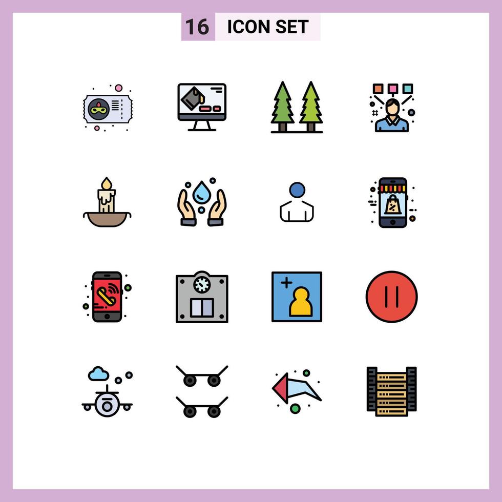 16 User Interface Flat Color Filled Line Pack of modern Signs and Symbols of fire designer entertainment graphic designing Editable Creative Vector Design Elements