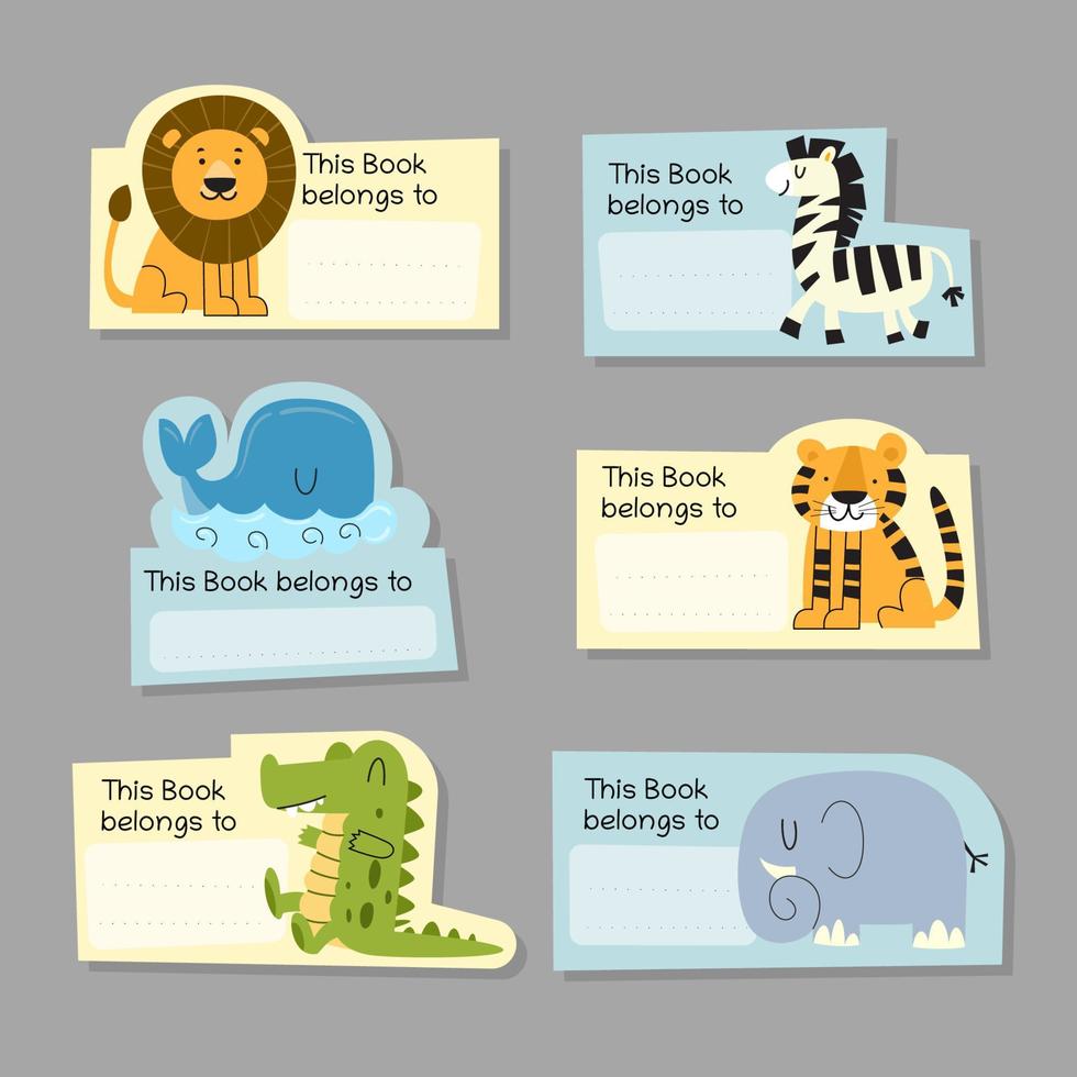 Animal Themed Label Set of This Book Belongs To vector