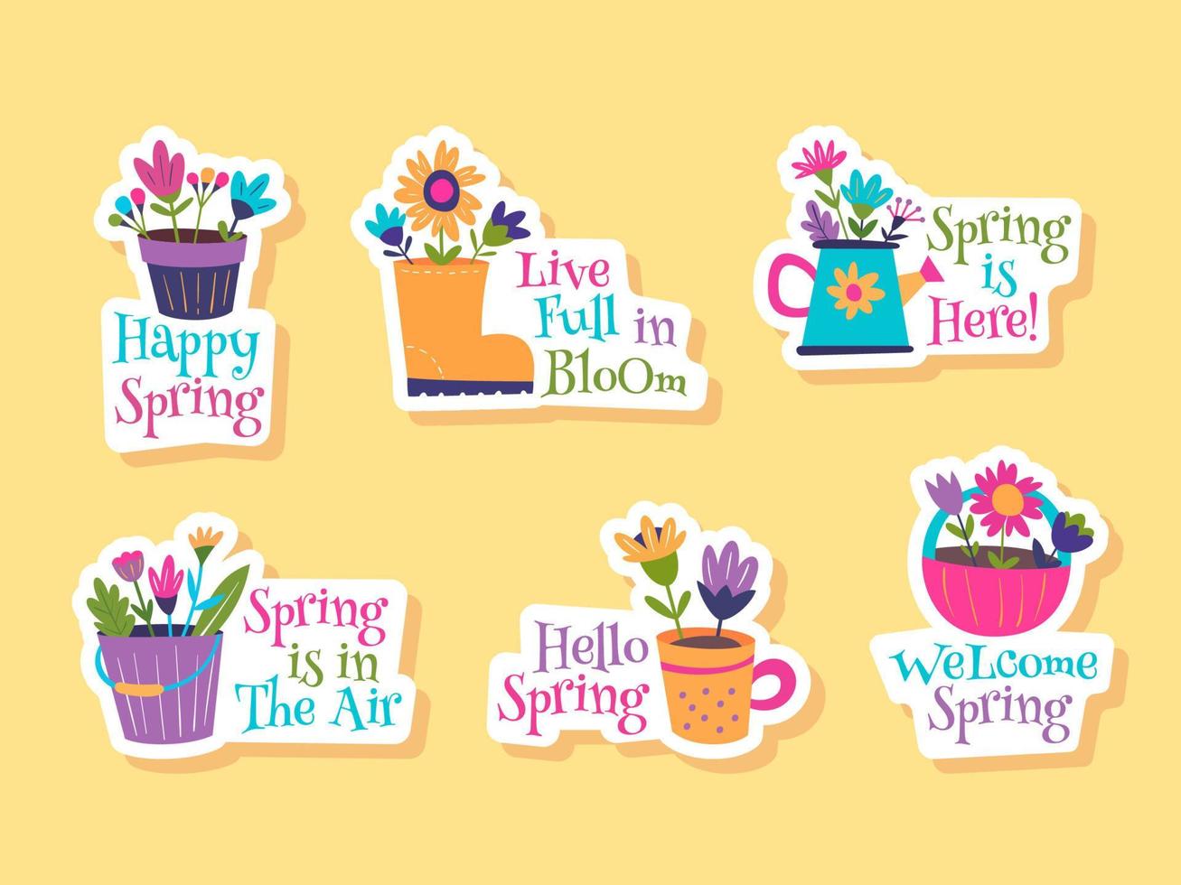 Spring Flowers Stickers Set vector