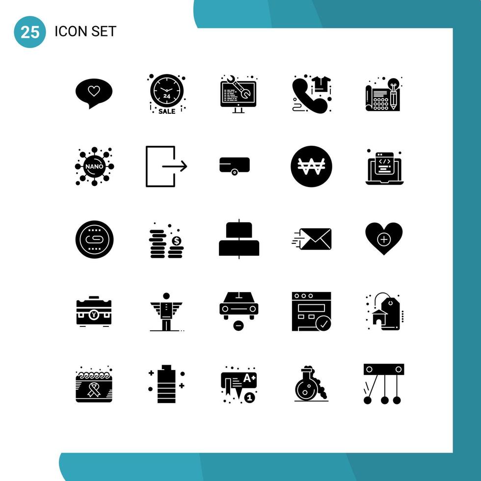 Set of 25 Vector Solid Glyphs on Grid for design phone software order commerce Editable Vector Design Elements