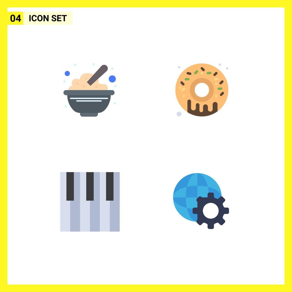 4 Thematic Vector Flat Icons and Editable Symbols of bowl keyboard oats sweet piano Editable Vector Design Elements