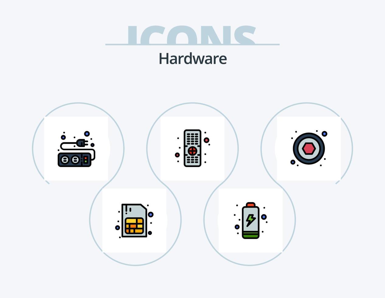 paquete de iconos lleno de línea de hardware 5 diseño de iconos. . pastilla. volumen. hardware. cable vector