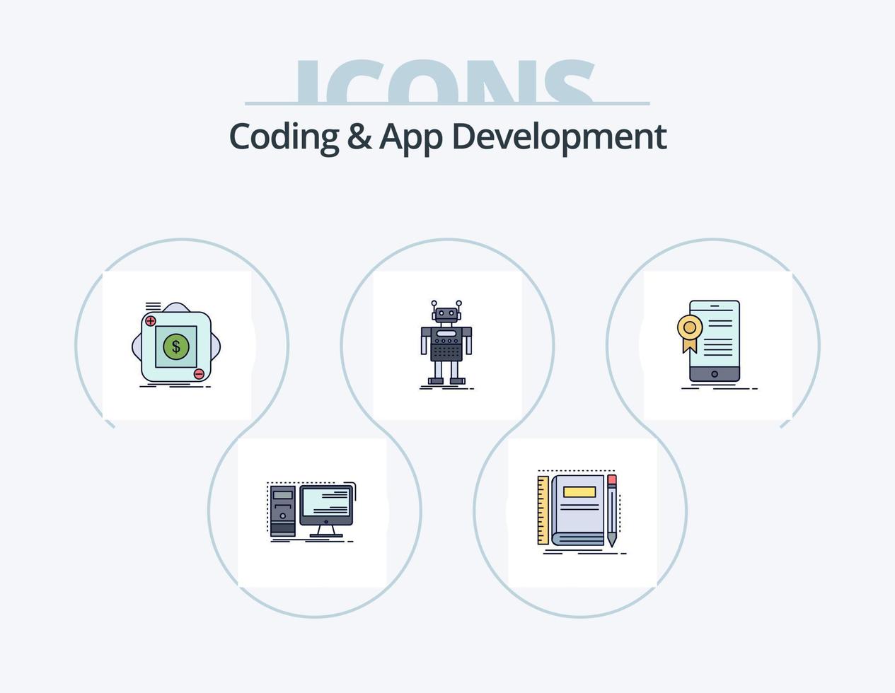 Coding And App Development Line Filled Icon Pack 5 Icon Design. artificial. robot. application. photo. landscape vector