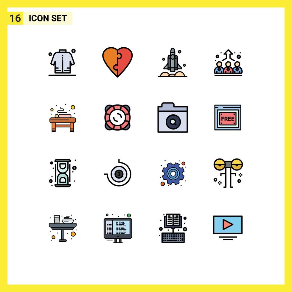 Group of 16 Flat Color Filled Lines Signs and Symbols for bed employer launcher employee usa Editable Creative Vector Design Elements