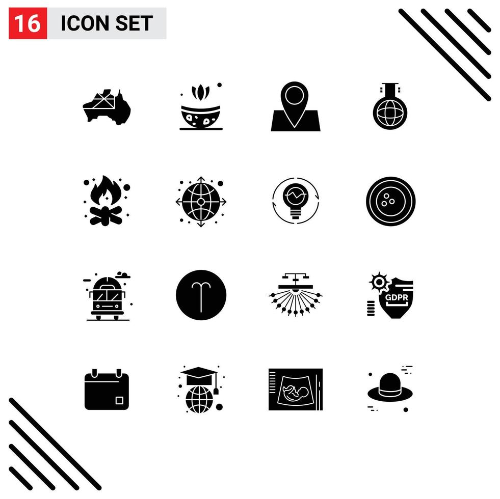 conjunto de 16 iconos modernos de la interfaz de usuario signos de símbolos para el experimento de la ubicación de la playa del campamento elementos de diseño vectorial editables del matraz vector