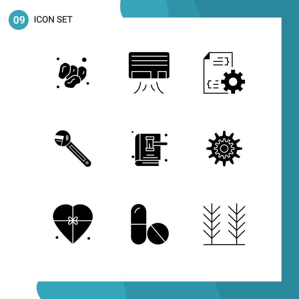 Set of 9 Modern UI Icons Symbols Signs for auction spanner develop tool wrench Editable Vector Design Elements