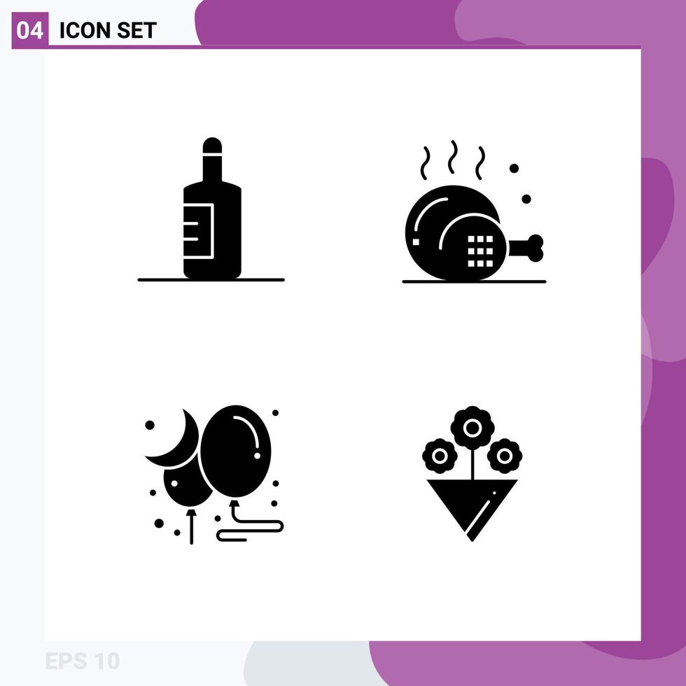 User Interface Solid Glyph Pack of modern Signs and Symbols of bottle moon chicken food party Editable Vector Design Elements