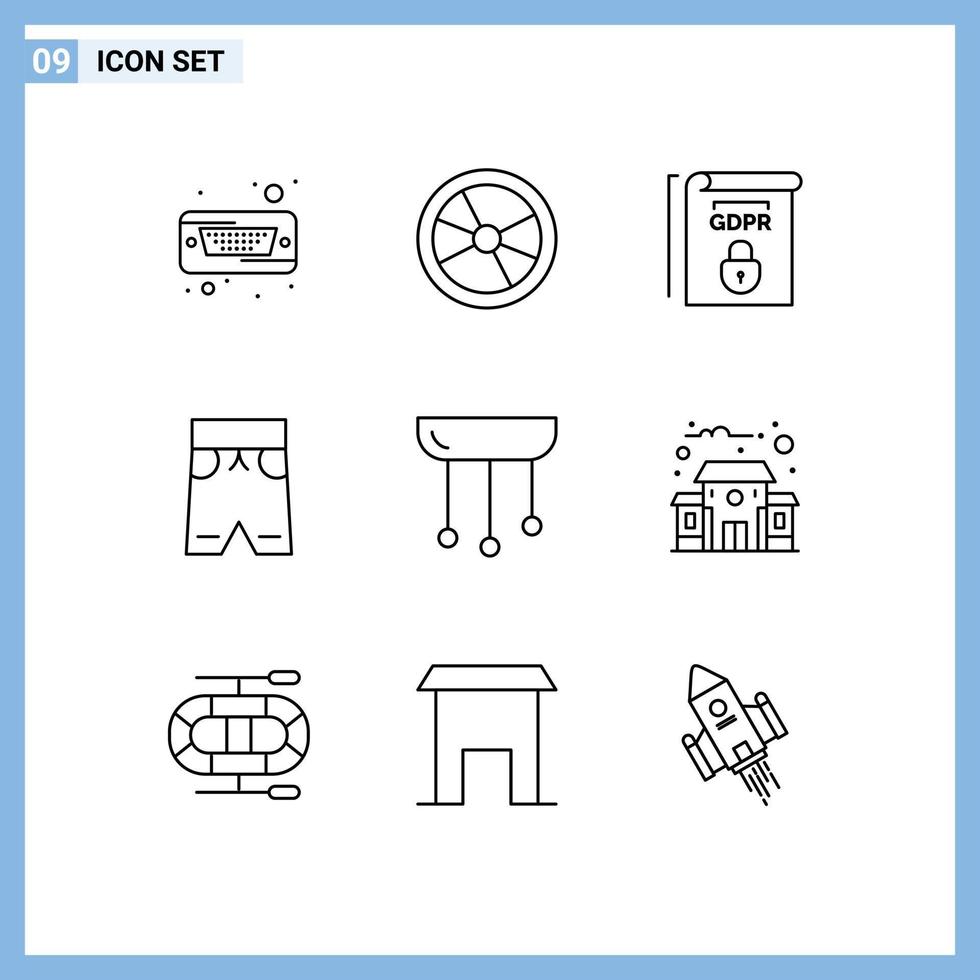 9 Outline concept for Websites Mobile and Apps chandelier short laboratory clothing terms Editable Vector Design Elements