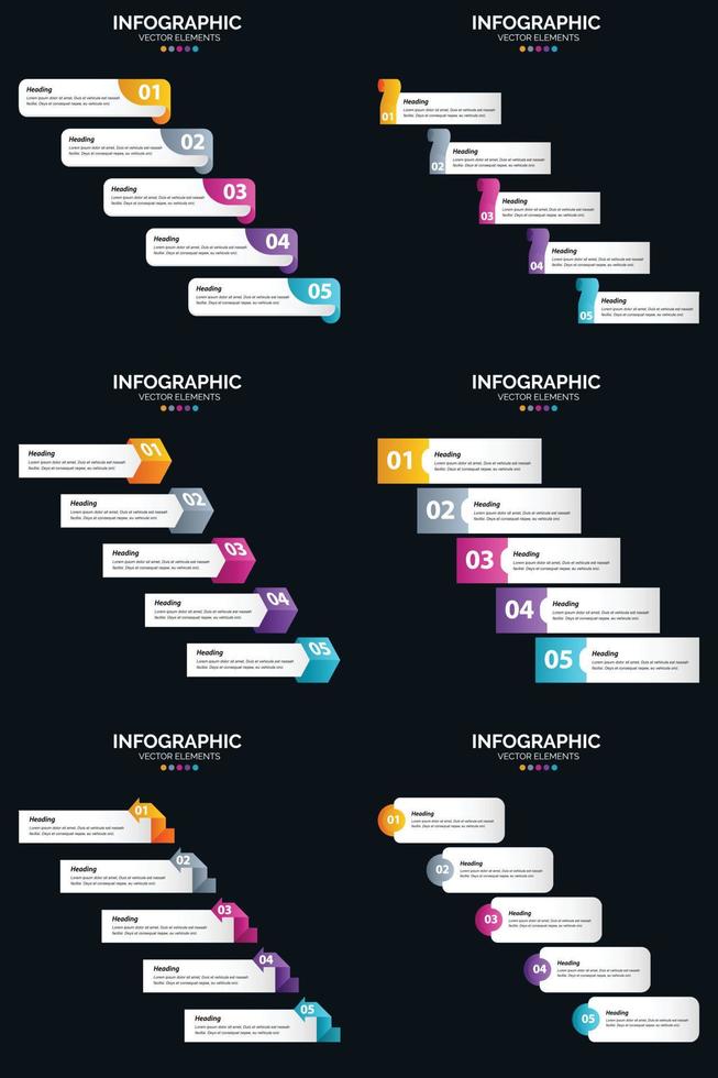 Vector 6 Infographics Pack Presentation slide template 5 Steps cycle diagrams and timelines