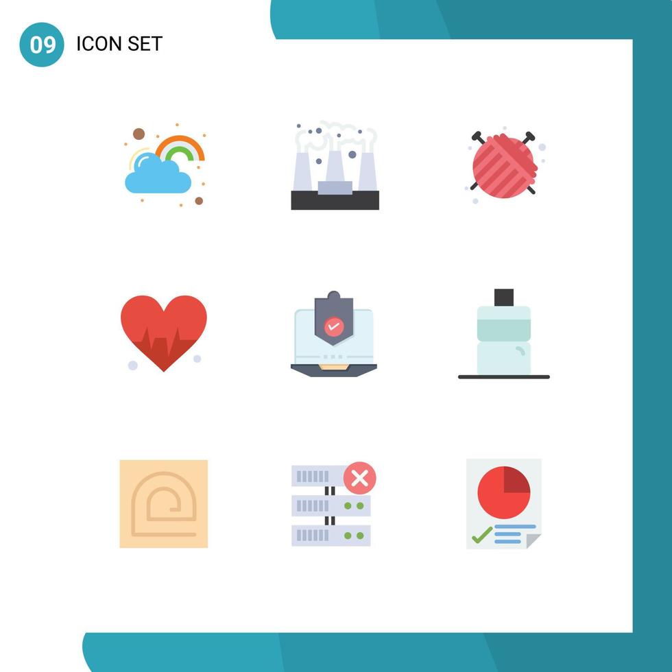 9 Universal Flat Color Signs Symbols of computer beat smoke heart yarn Editable Vector Design Elements