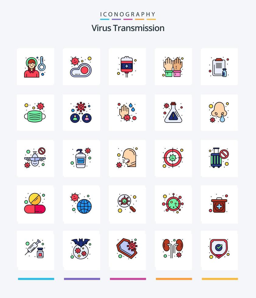 paquete de iconos llenos de 25 líneas de transmisión de virus creativo, como atención médica. seguro. goteo. seguridad. guantes vector