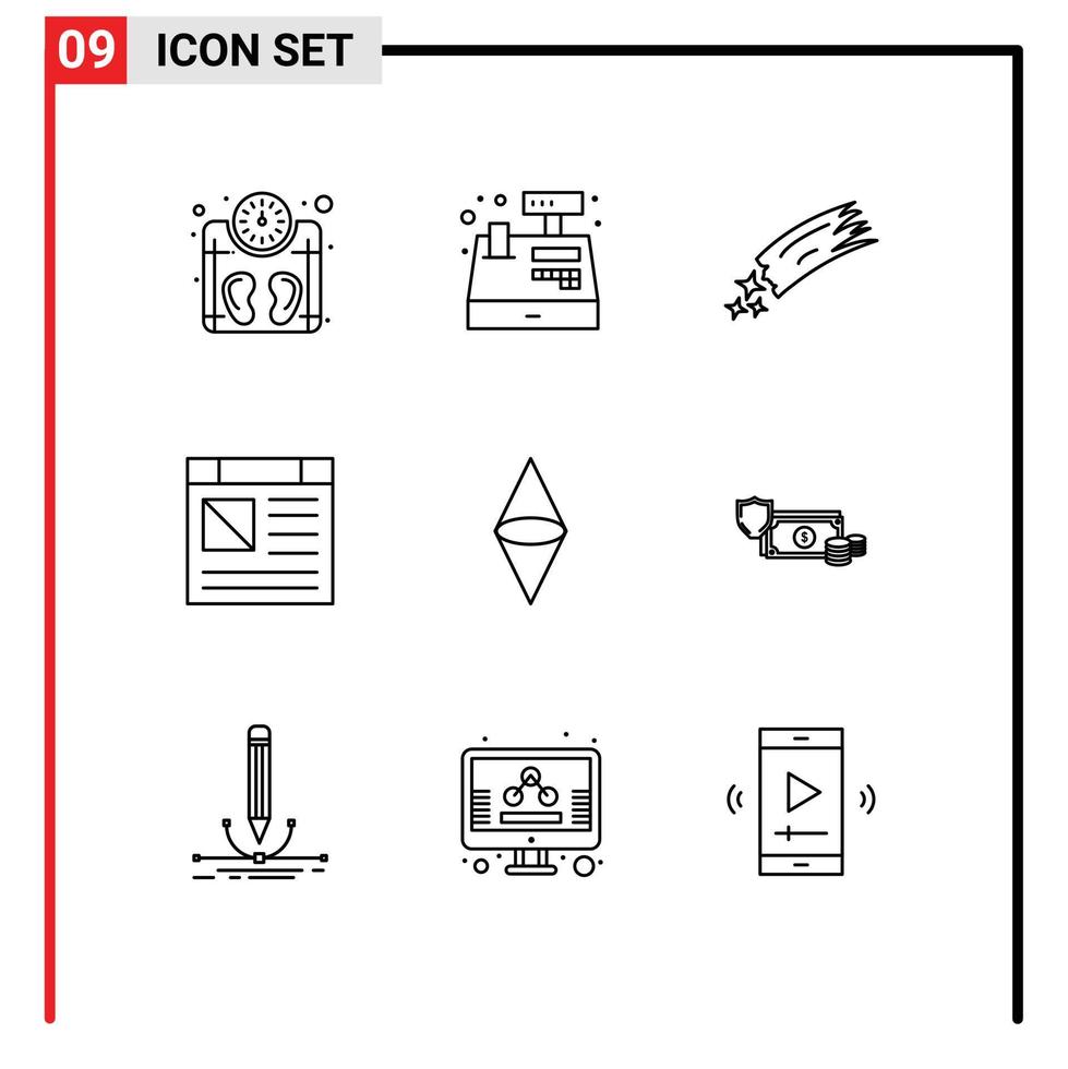 Modern Set of 9 Outlines and symbols such as ethereum page asteroid computer comet Editable Vector Design Elements