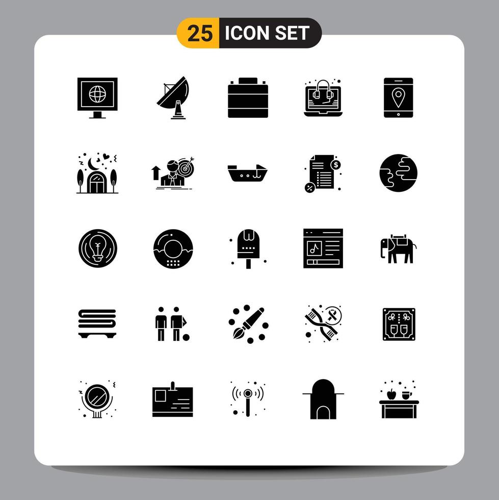 User Interface Pack of 25 Basic Solid Glyphs of location seo accessories help footwear Editable Vector Design Elements