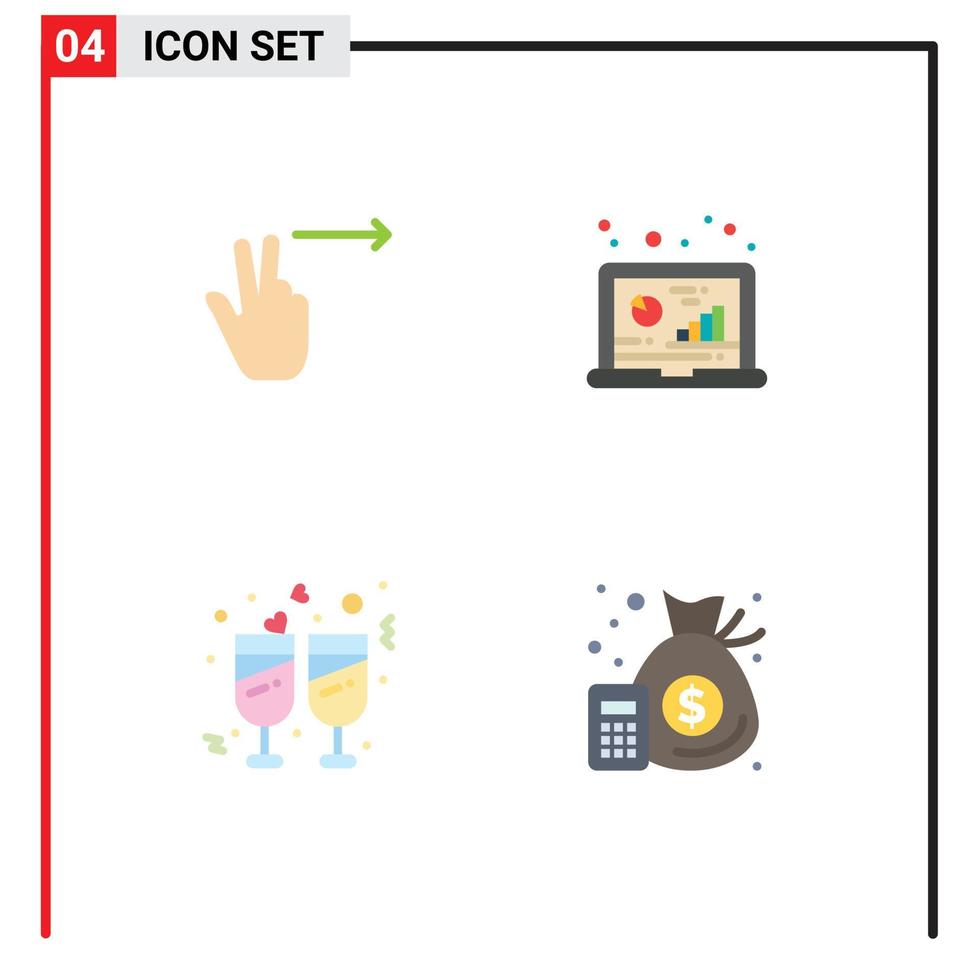 Group of 4 Modern Flat Icons Set for fingers glasses analysis data reception Editable Vector Design Elements
