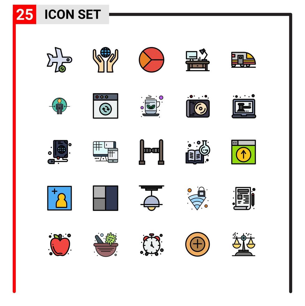 25 colores planos de línea rellena universales establecidos para aplicaciones web y móviles estación de mesa de oficina lámpara de negocios elementos de diseño vectorial editables vector