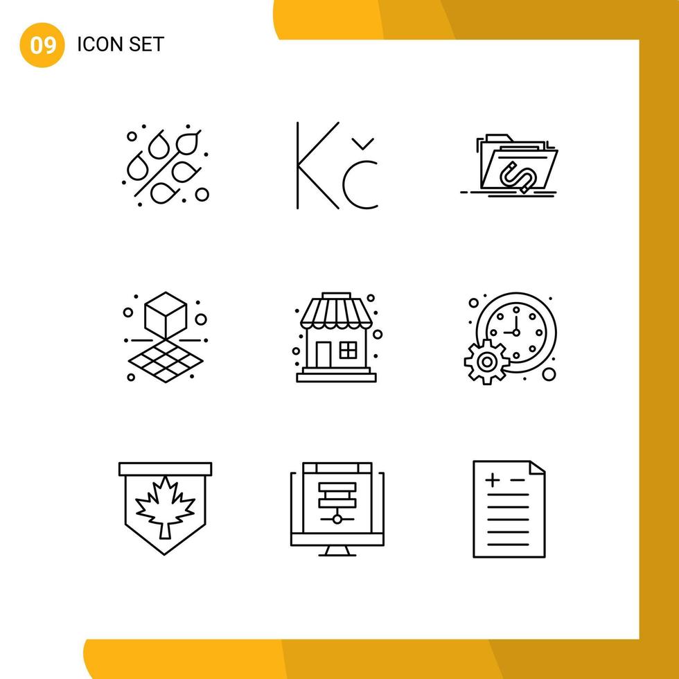 Editable Vector Line Pack of 9 Simple Outlines of business shopping file shop printing Editable Vector Design Elements