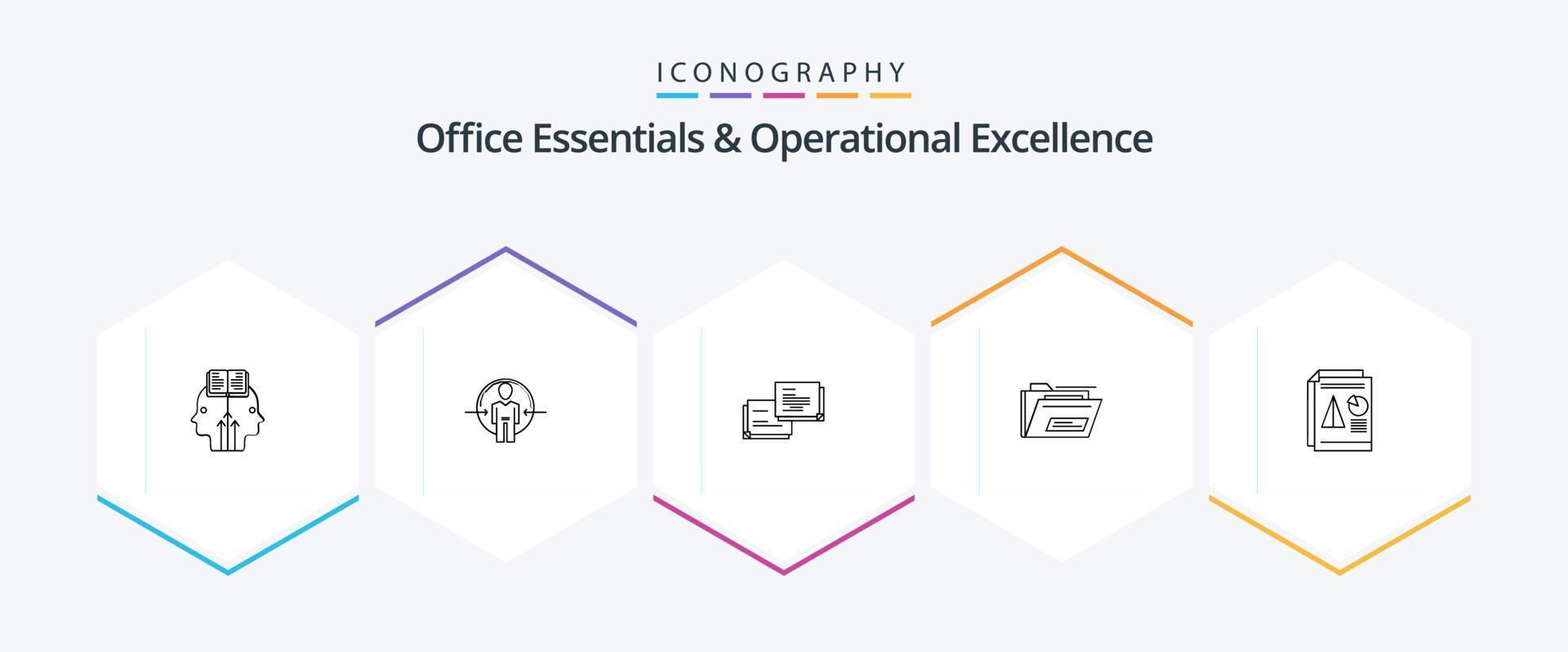 Office Essentials And Operational Exellence 25 Line icon pack including . zip. identity. file. popup vector