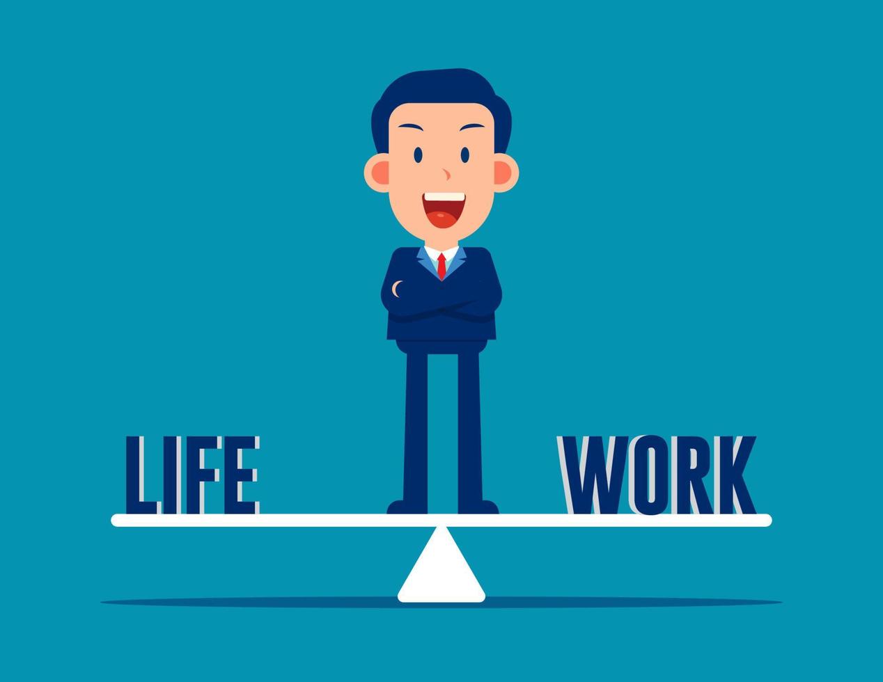 de pie en el medio entre la vida y el trabajo. concepto de equilibrio entre el trabajo y la vida. vector