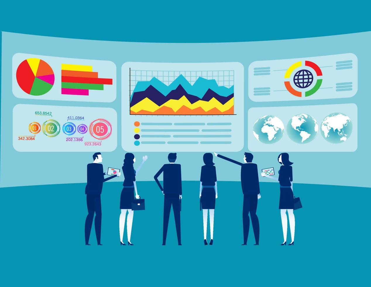 Teamwork and data analysis. Concept business delineation vector illustration, Big Data and Stock Market Data