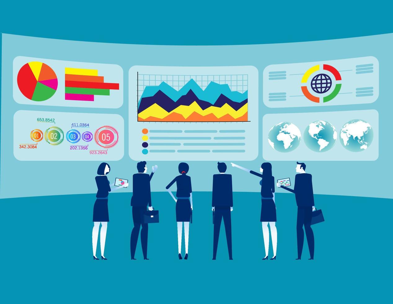 Teamwork and data analysis. Concept business delineation vector illustration, Big Data and Stock Market Data