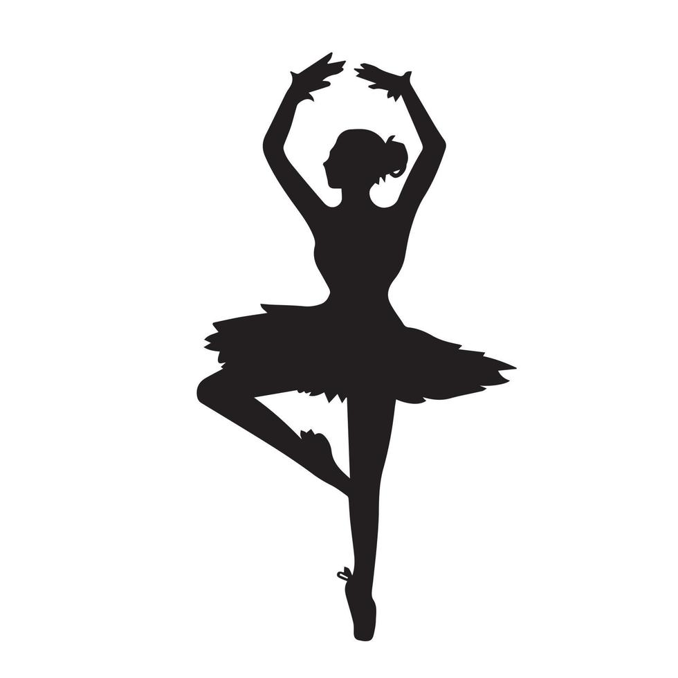 mujer adulta joven bailarina pose de bailarina de ballet con color negro  aislado sobre fondo completamente blanco. decoración de dibujo plano simple  para obras de arte temáticas deportivas o escénicas. 17124999 Vector