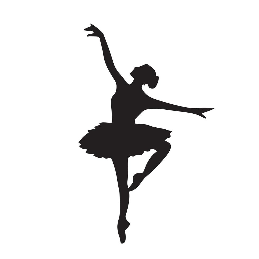 mujer adulta joven bailarina pose de bailarina de ballet con color negro  aislado sobre fondo completamente blanco. decoración de dibujo plano simple  para obras de arte temáticas deportivas o escénicas. 17125002 Vector