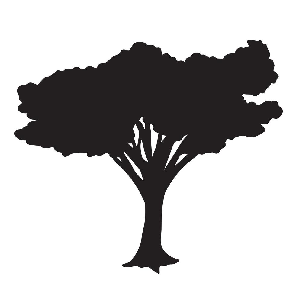 Simple flat styled black tree silhouette. Natural trunk vector illustration icon isolated on white background. Botanical decoration artwork.
