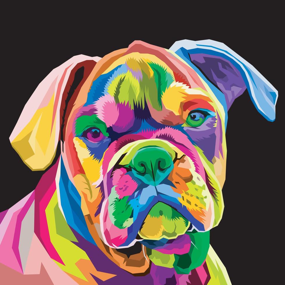 colorful pug head dog on geometric pop art style vector