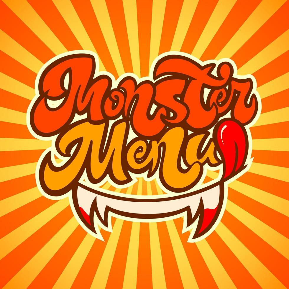 Pop-art fast food logo. Monster menu for Halloween. Vector illustration.