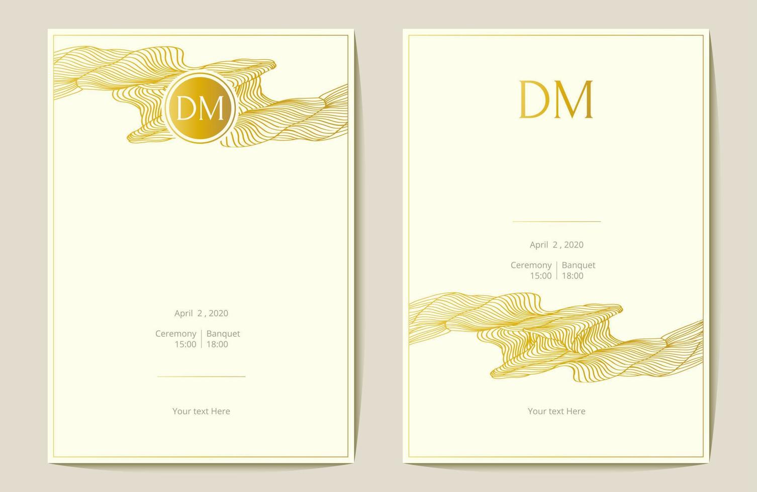 Gold foil wedding invitation. Greeting card. Vector illustration.