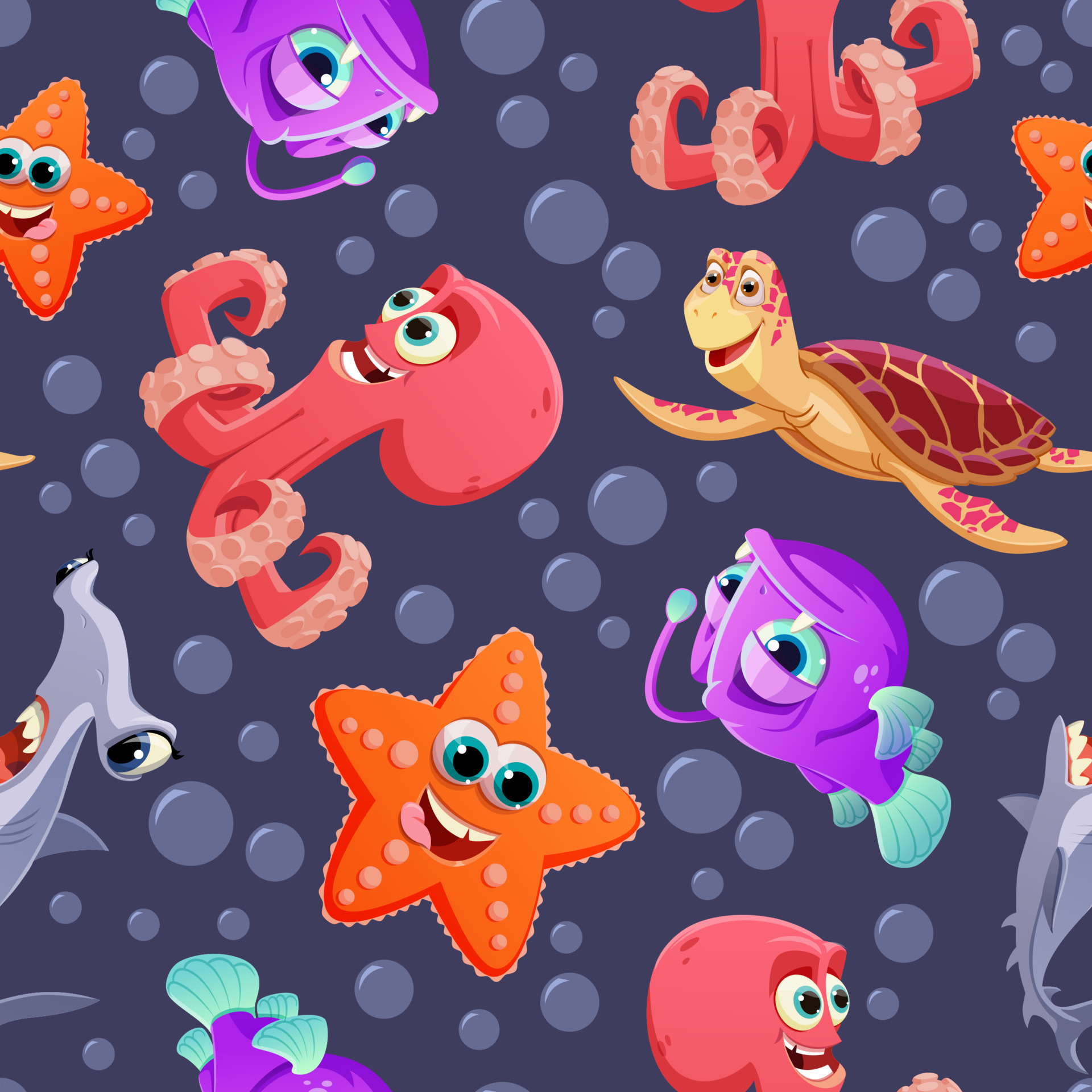 Bright pattern with sea animals in cartoon style for print and design. Vector illustration. 17125212 Vector Art at Vecteezy Bright pattern with sea animals in cartoon style for print and design. Vector illustration. 17125212 Vector Art at Vecteezy