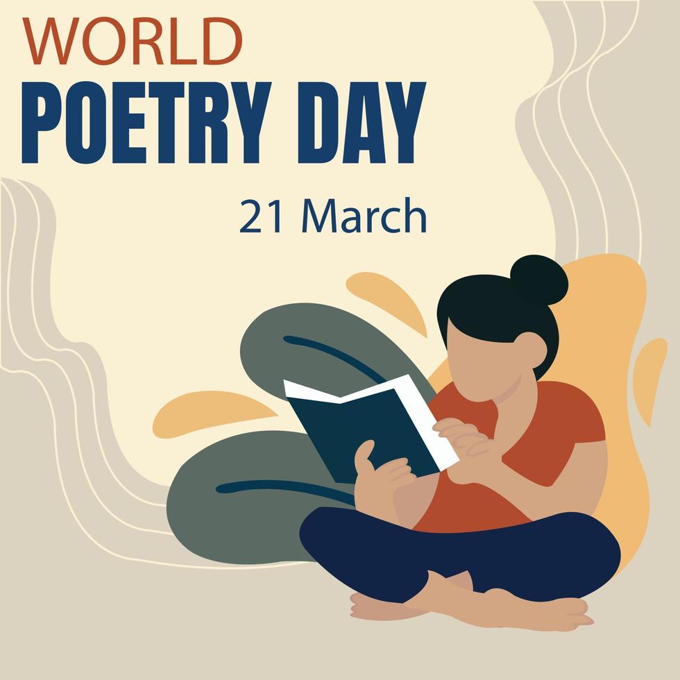 ilustración gráfica vectorial de una mujer está leyendo un libro de poesía, perfecto para el día internacional, día mundial de la poesía, celebración, tarjeta de saludo, etc. vector