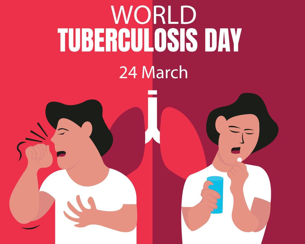 illustration vector graphic of pose of a man coughing and taking medicine, perfect for international day, world tuberculosis day, celebrate, greeting card, etc.