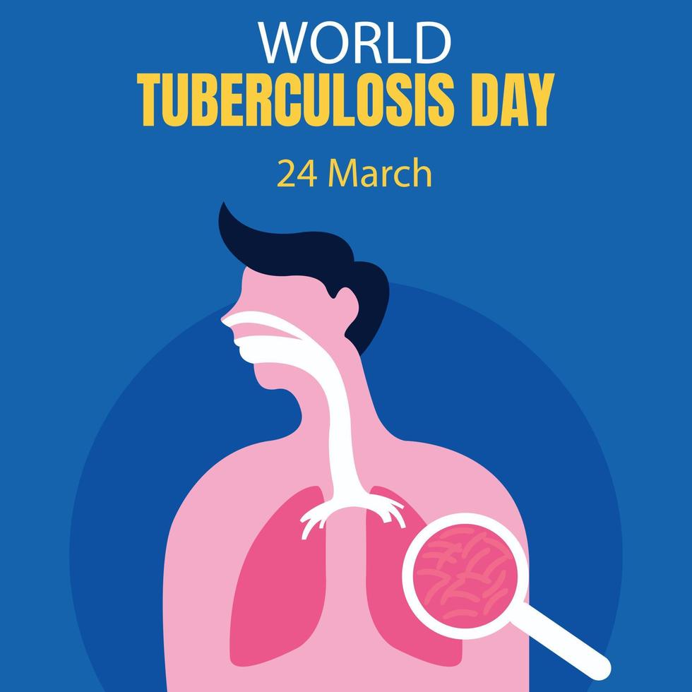 illustration vector graphic of anatomy of the lungs of the human body affected by tuberculosis, showing the virus in a magnifying glass, perfect for international day, world tuberculosis day.