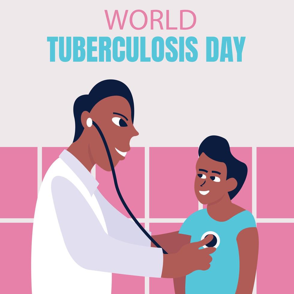 illustration vector graphic of doctor is examining patient with stethoscope, perfect for international day, world tuberculosis day, celebrate, greeting card, etc.
