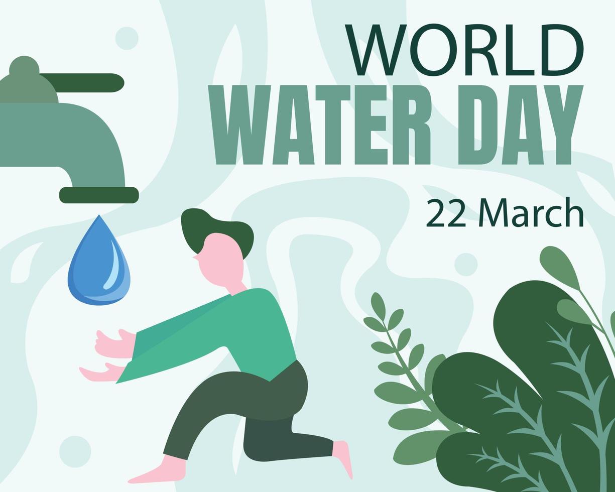 illustration vector graphic of a man is catching drops of water from the faucet, perfect for international day, world water day, celebrate, greeting card, etc.