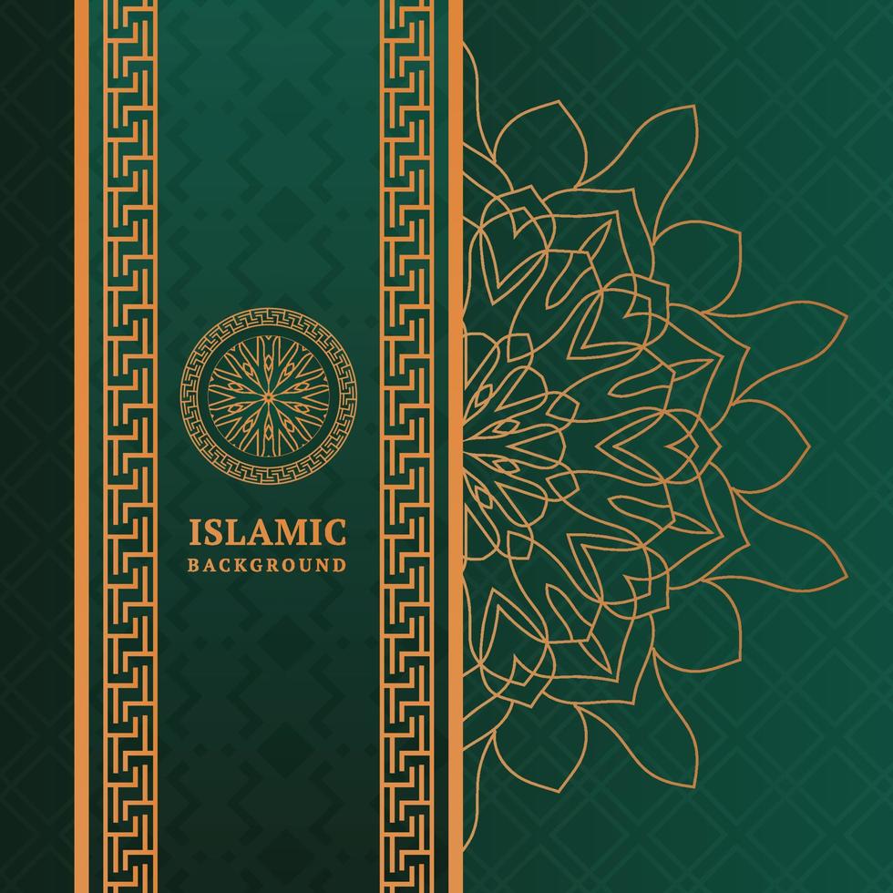 Green Islamic Pattern Design with Geometric Border and Mandala Art vector