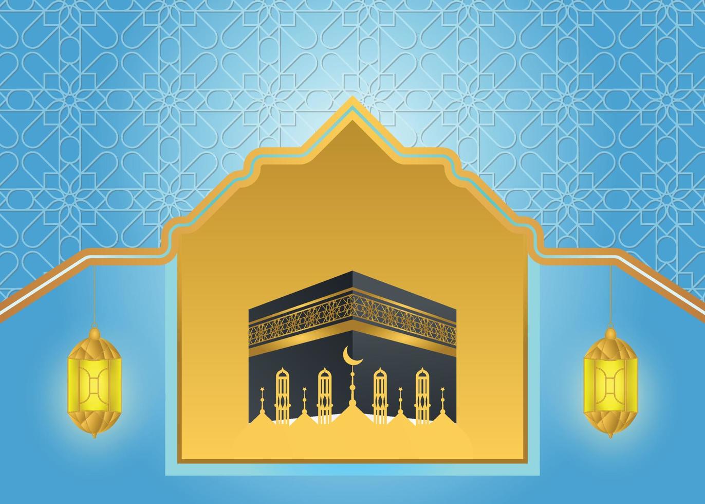 Islamic Mosque Banner and Pattern Frame with Kabba Mosque vector