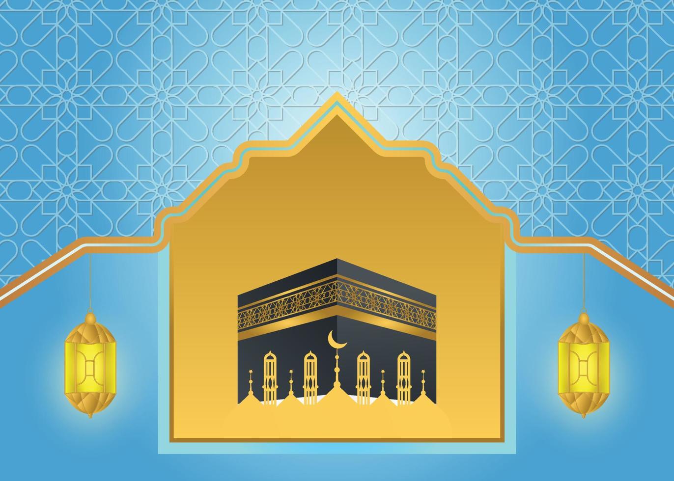 banner de mezquita islámica y marco de patrón con mezquita kabba vector