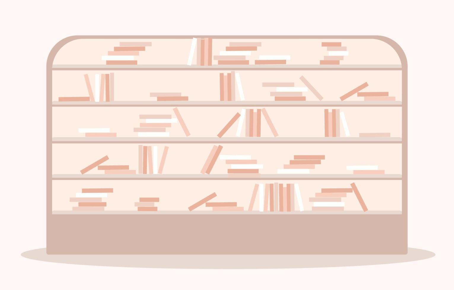 Pastel bookshelf, Library vector. Hand drawn cartoon flat. Vector Illustration isolated on white background.